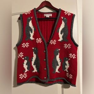 Kathy Gallagher size large, knit penguin Christmas vest